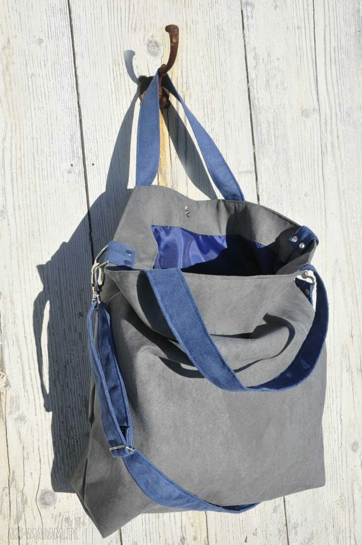Torba hobo XXL - szarość i kobalt
