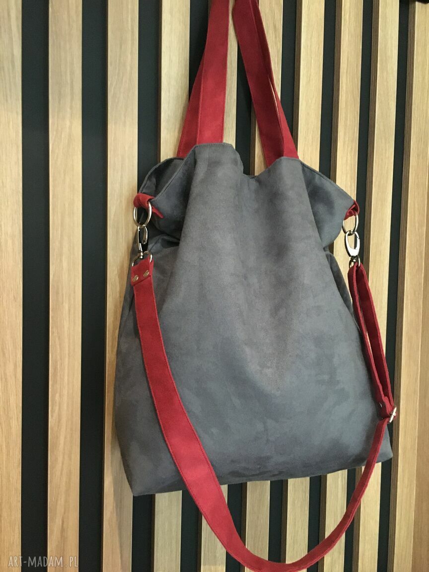 Torba hobo XL - ciemnoszary i bordo z wegańskiej alcantry