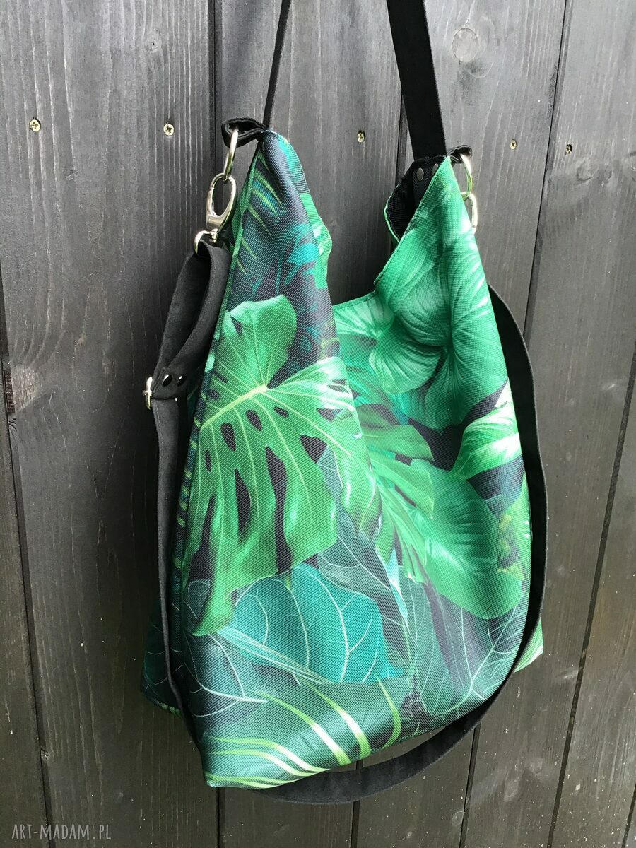 Torba hobo XXL Botanica na ramię - pojemna do A4, zapinana na magnes