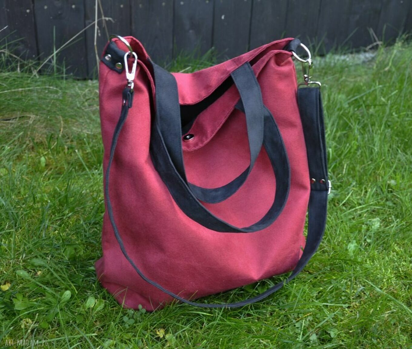 Torba hobo bordo i czerń na ramię