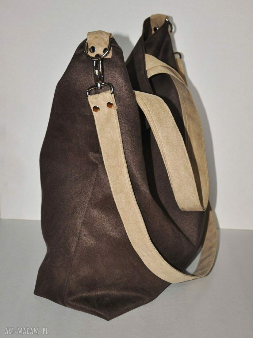 Torba hobo XL - czekolada i beż