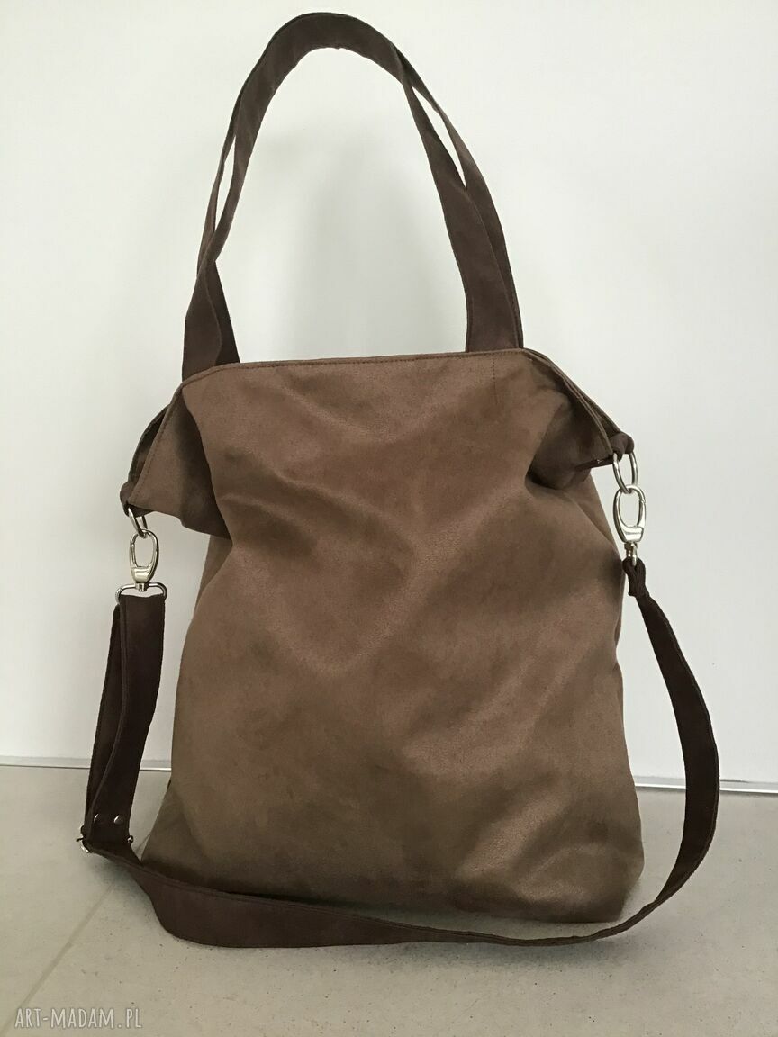 Torba hobo XXL brąz czekolada - wegańska na ramię z alcantary