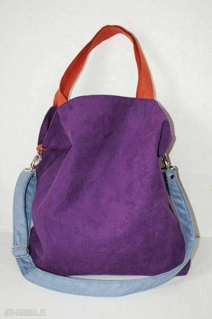 Torba hobo XXL na ramię - fiolet, pomarańcz, szaroniebieski