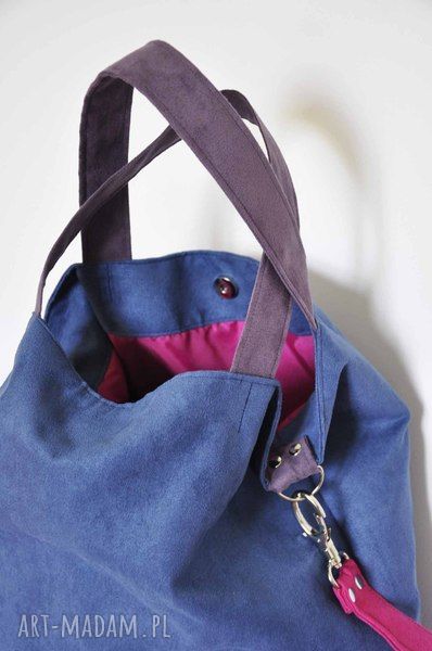 Torba hobo XXL - niebieski, fuksja i wrzos (alcantra, blocking)