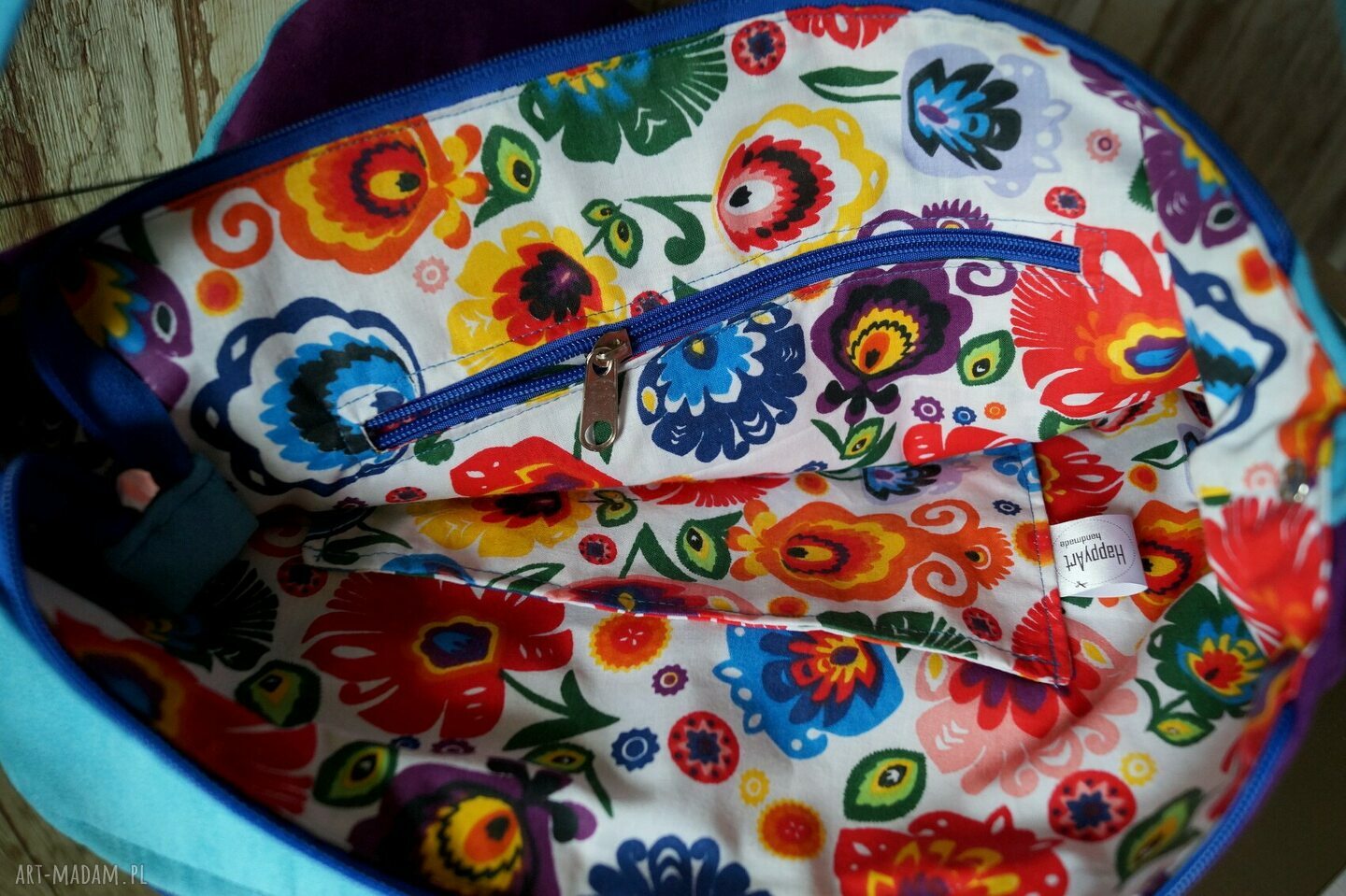 Torba hobo z kieszenią z ekozamszu - fiolet i błękit (Happy Art)