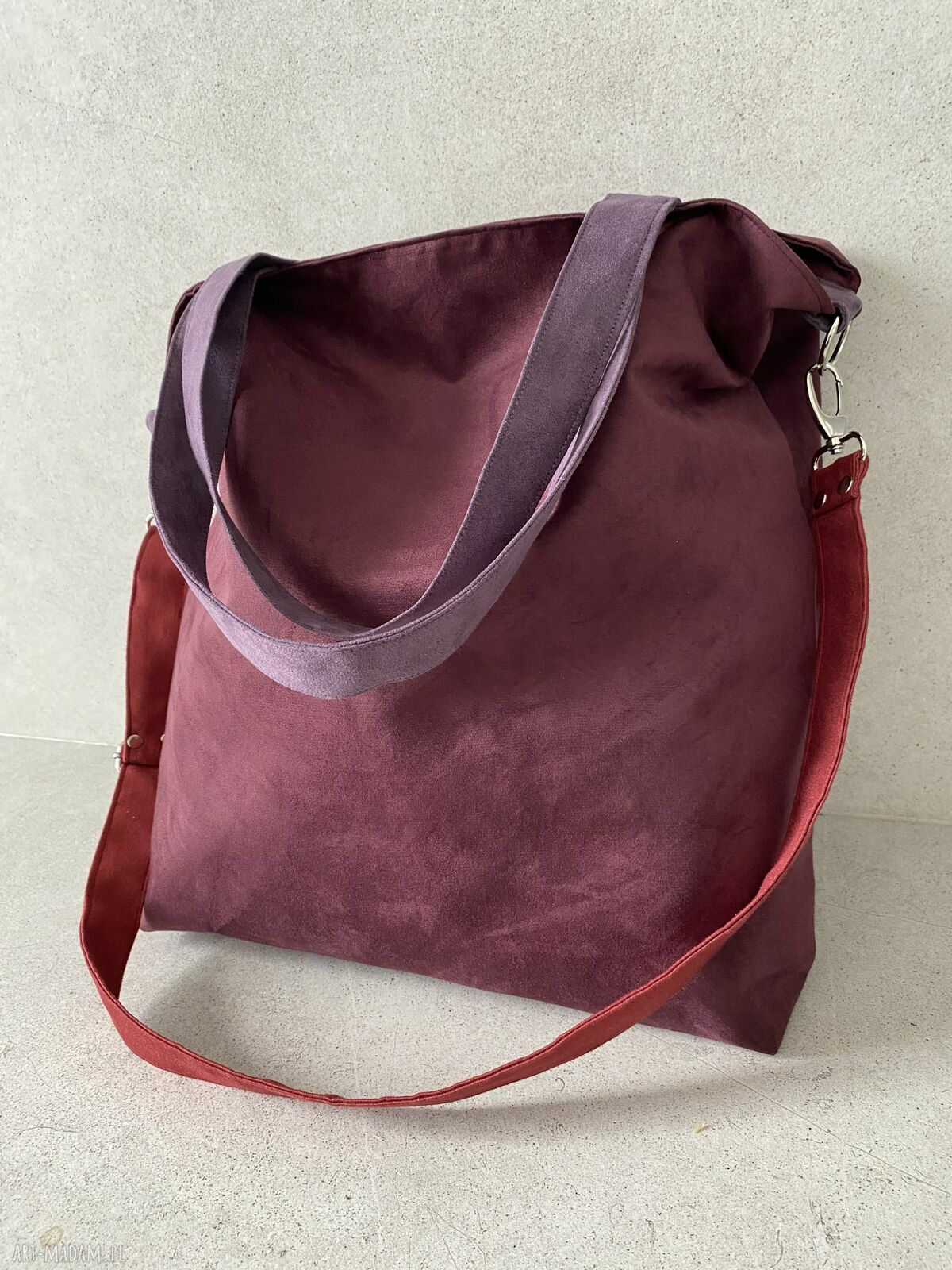 Torba hobo XXL w kolorach oberżyna, bordo i wrzos - ręcznie robiona na ramię
