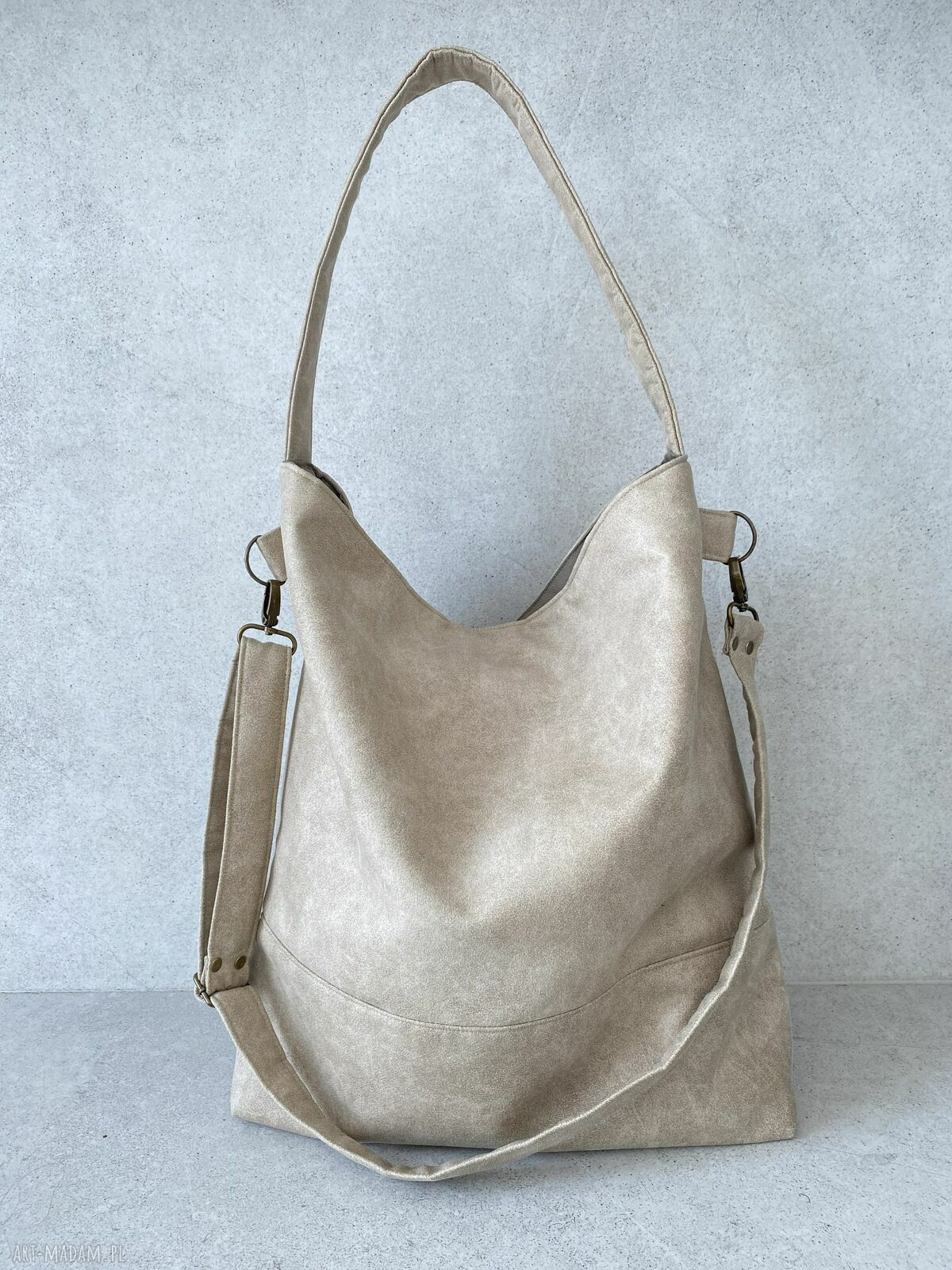 Wegańska torba hobo XXL na ramię w kolorze beżowym A4