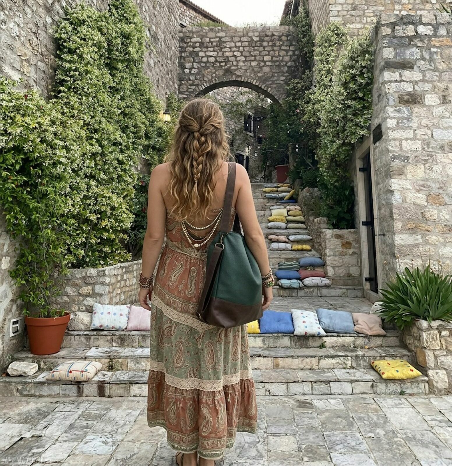Torba hobo XXL na ramię - ciemna zieleń, czekolada wegańska, mieści A4