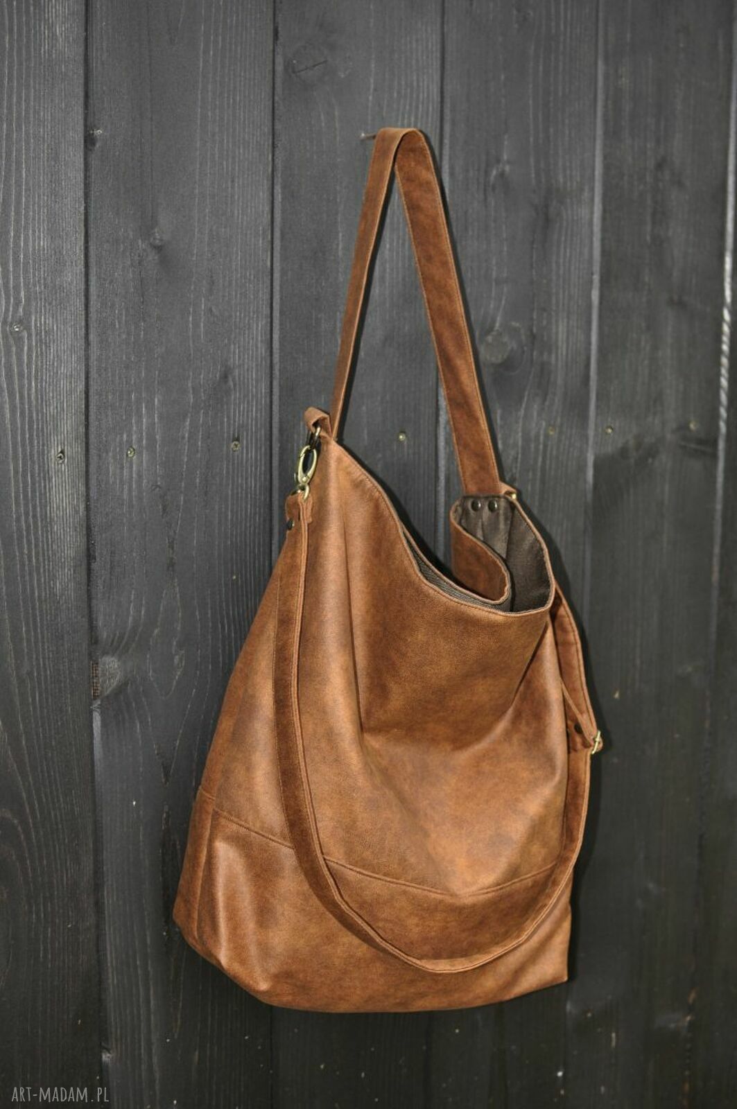 Pojemna torba hobo XXL w kolorze koniakowym