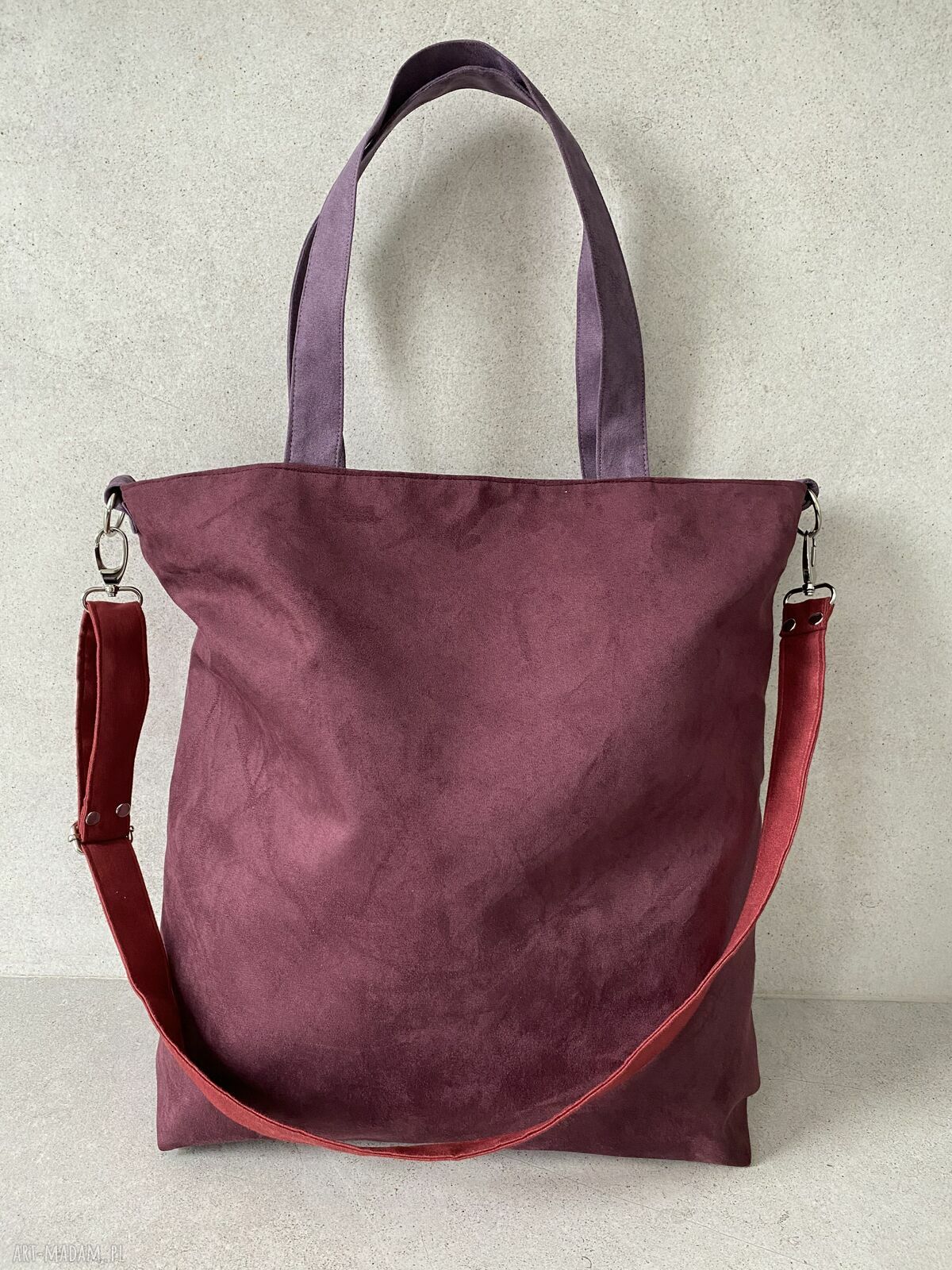 Torba hobo XXL w kolorach oberżyna, bordo i wrzos - ręcznie robiona na ramię