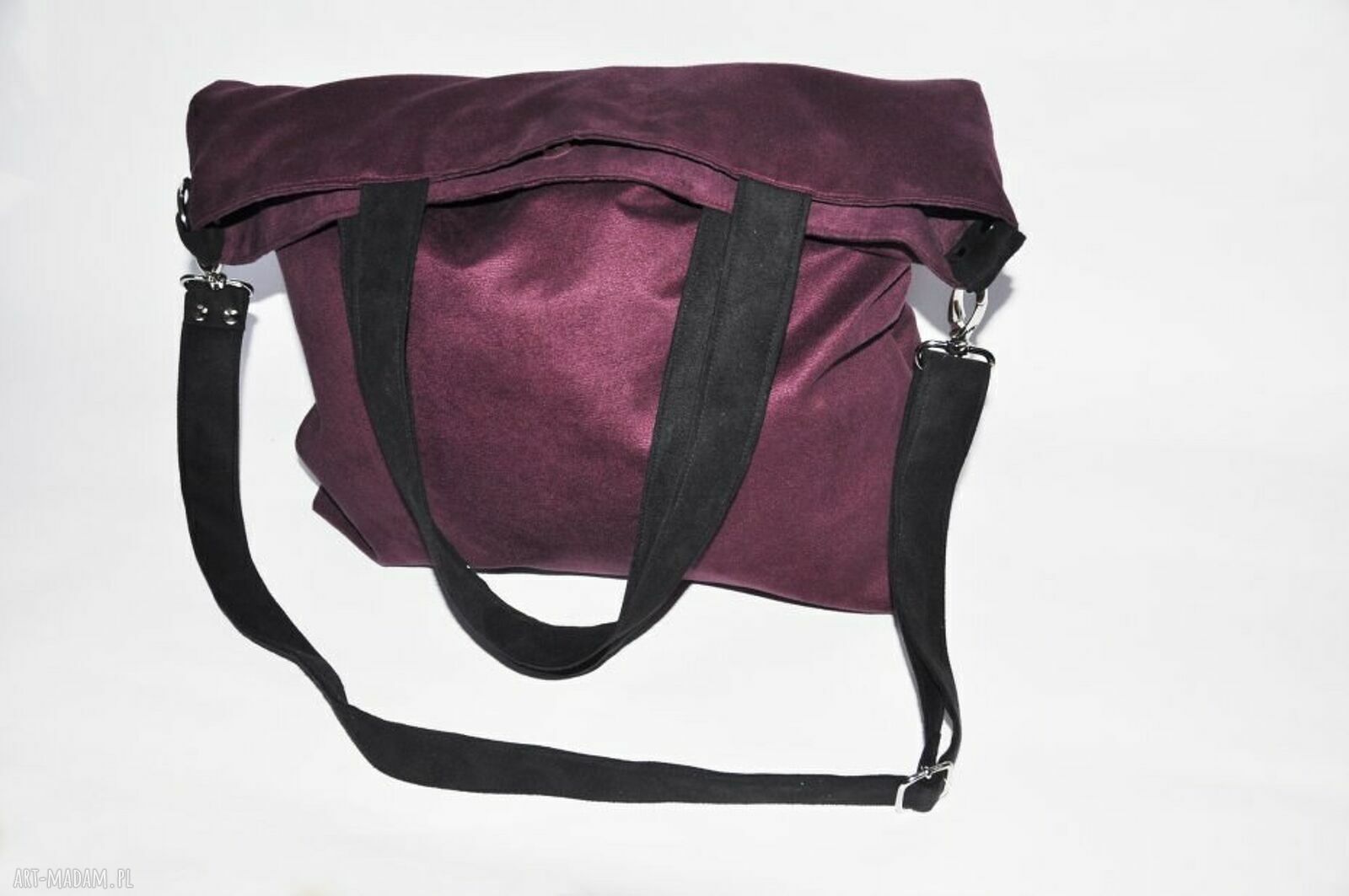 Torba hobo XXL na ramię w kolorze oberżyny i czerni