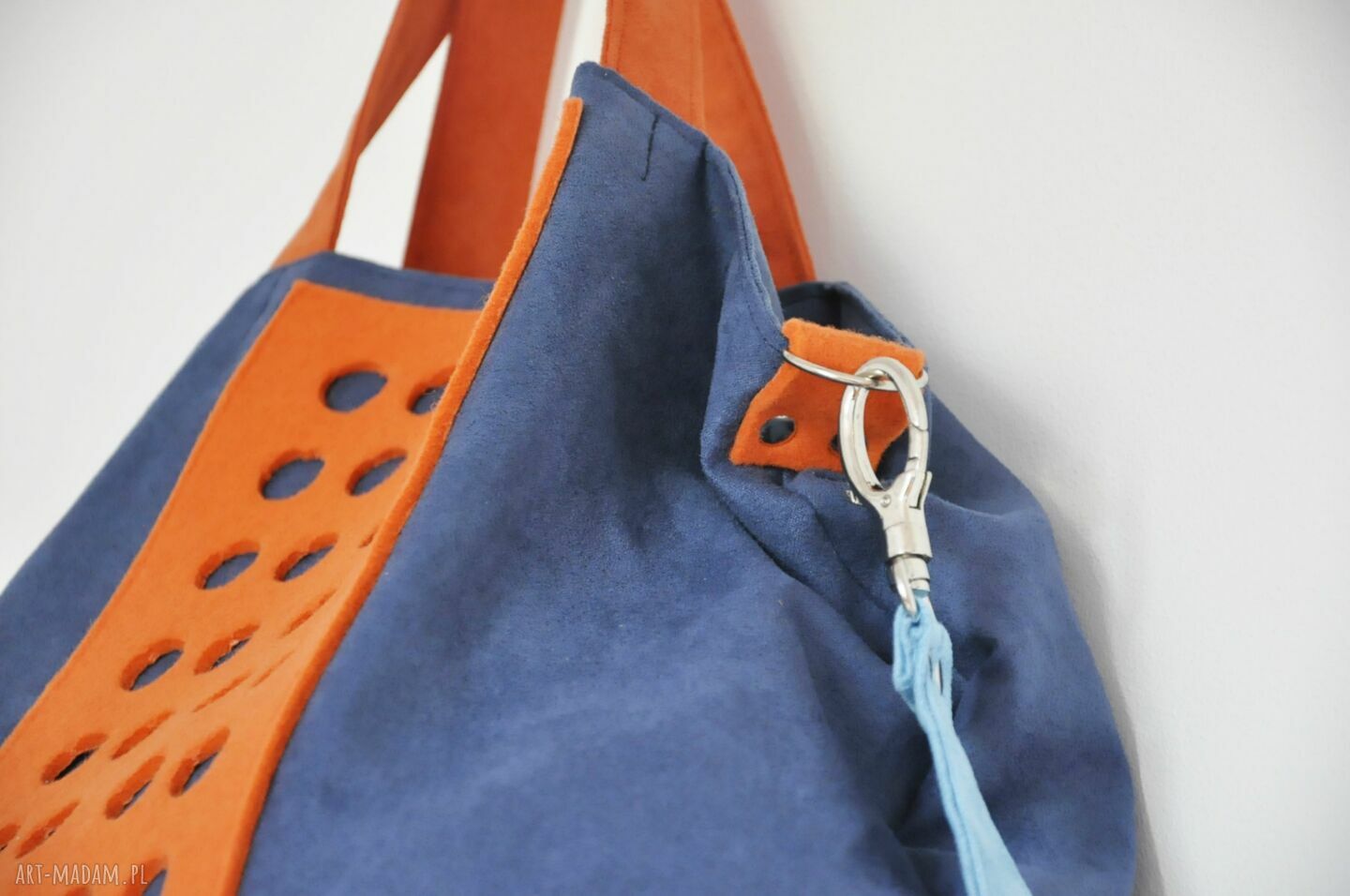 Torba hobo XXL na ramię - kobalt, pomarańcz i błękit