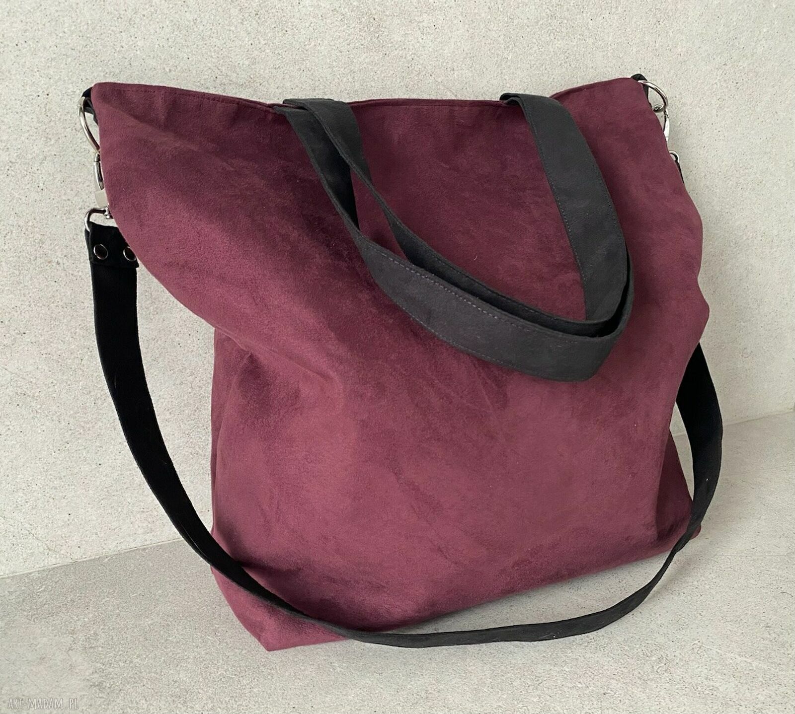 Torba hobo XXL - burgund, czerń