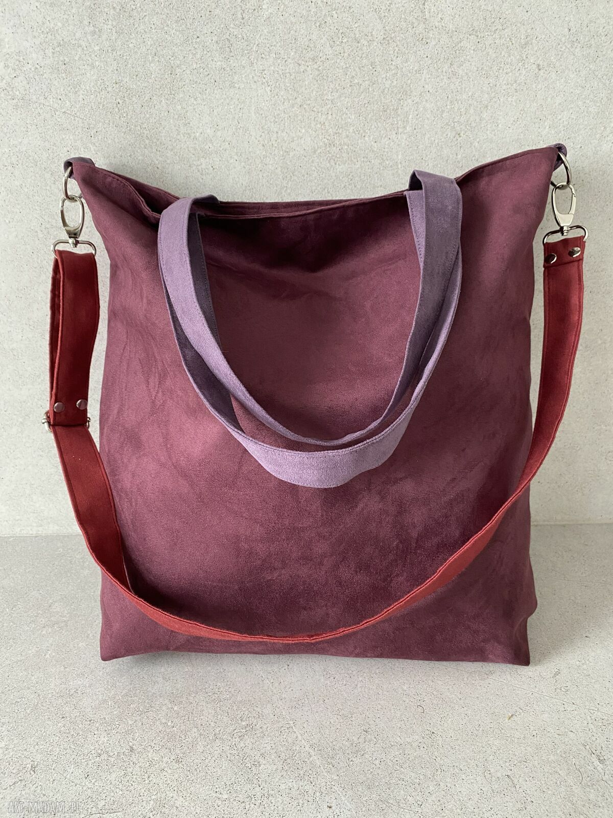 Torba hobo XXL w kolorach oberżyna, bordo i wrzos - ręcznie robiona na ramię