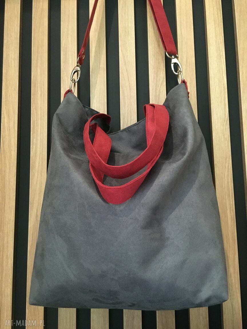 Torba hobo XL - ciemnoszary i bordo z wegańskiej alcantry
