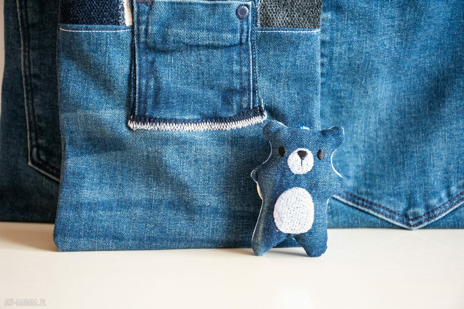 Torba i etui z brelokiem jeansowe love - wyjątkowy komplet na zakupy (upcycling)
