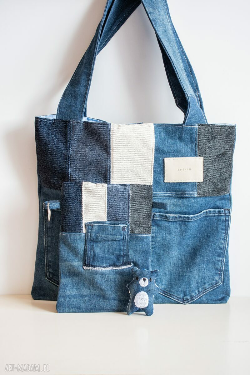 Torba i etui z brelokiem jeansowe love - wyjątkowy komplet na zakupy (upcycling)