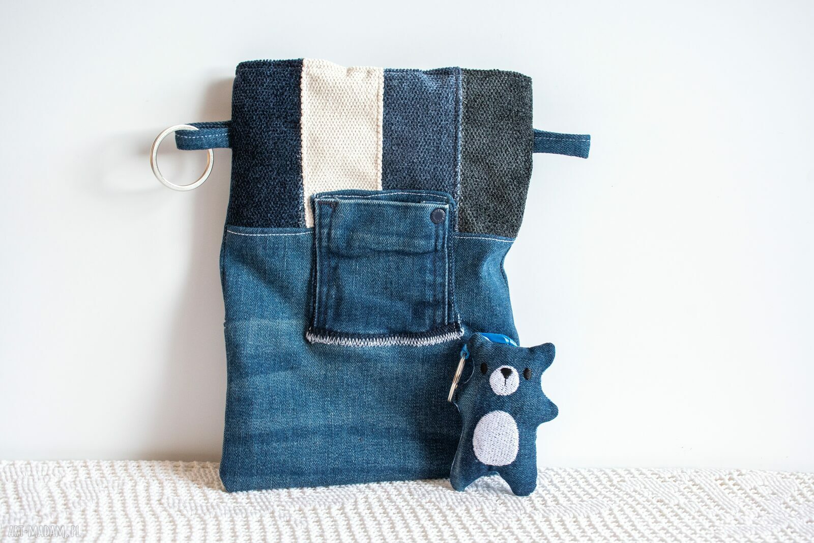 Torba i etui z brelokiem jeansowe love - wyjątkowy komplet na zakupy (upcycling)