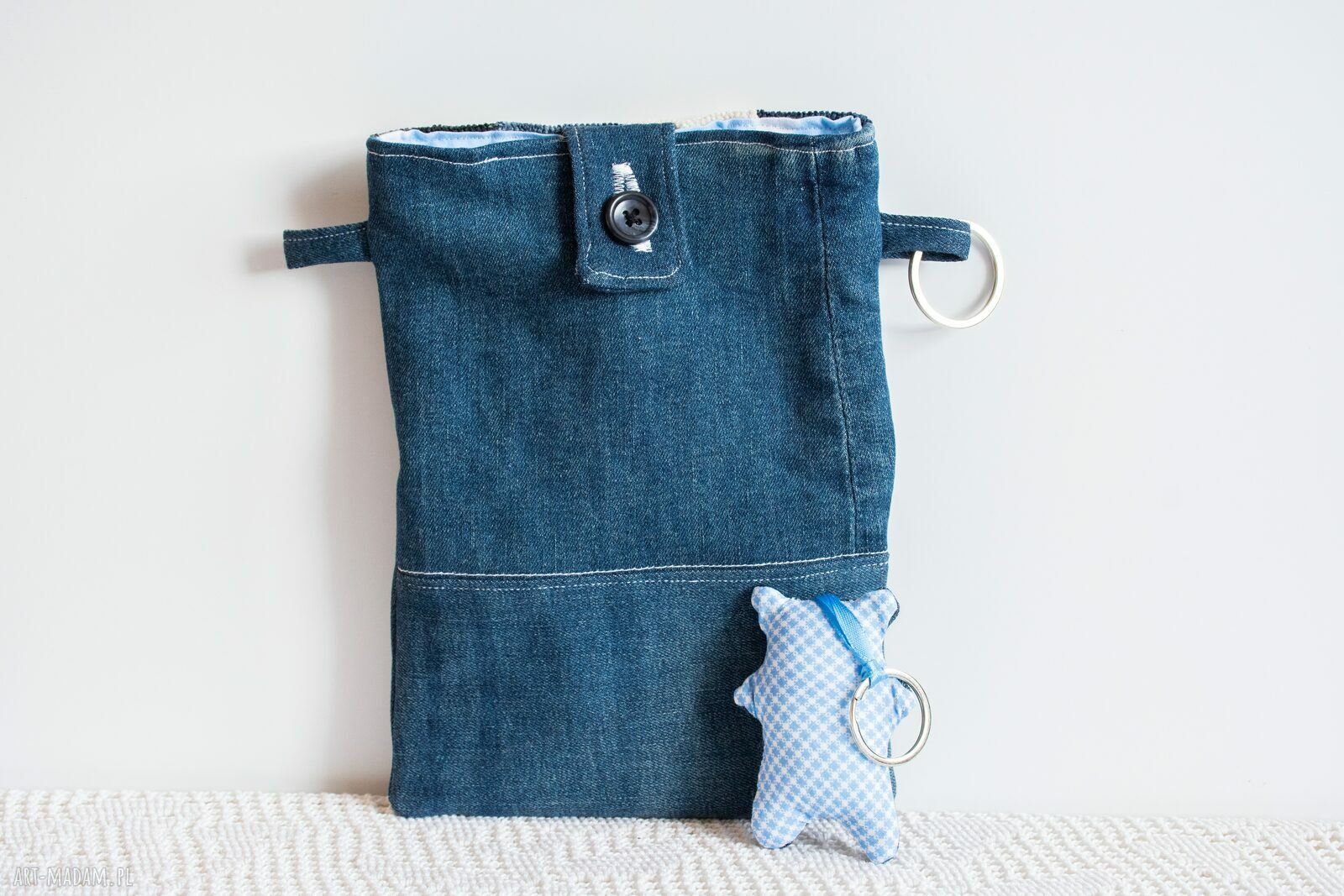 Torba i etui z brelokiem jeansowe love - wyjątkowy komplet na zakupy (upcycling)