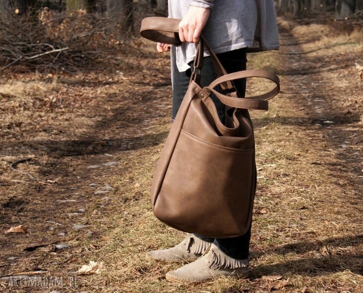 Brązowa torba damska IKS Pocket prezent handmade na co dzień