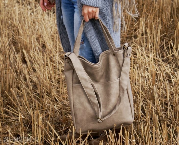 Piaskowa torba na ramię IKS Pocket Vege z eko skóry A4