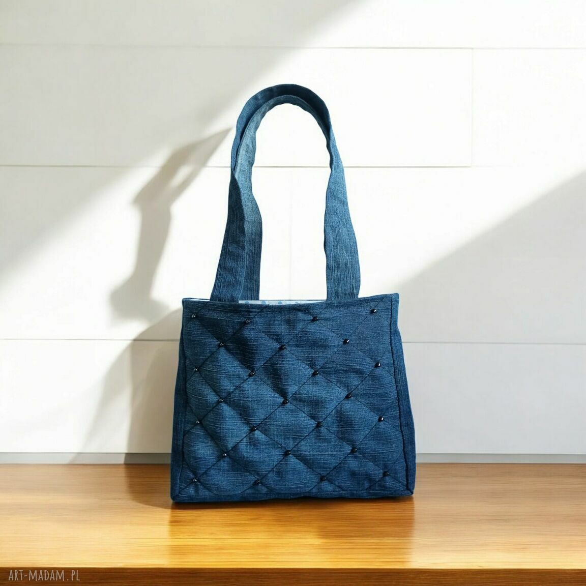 Torba jeansowa wyszywana kamieniami hematytu Blue Collection - Lara