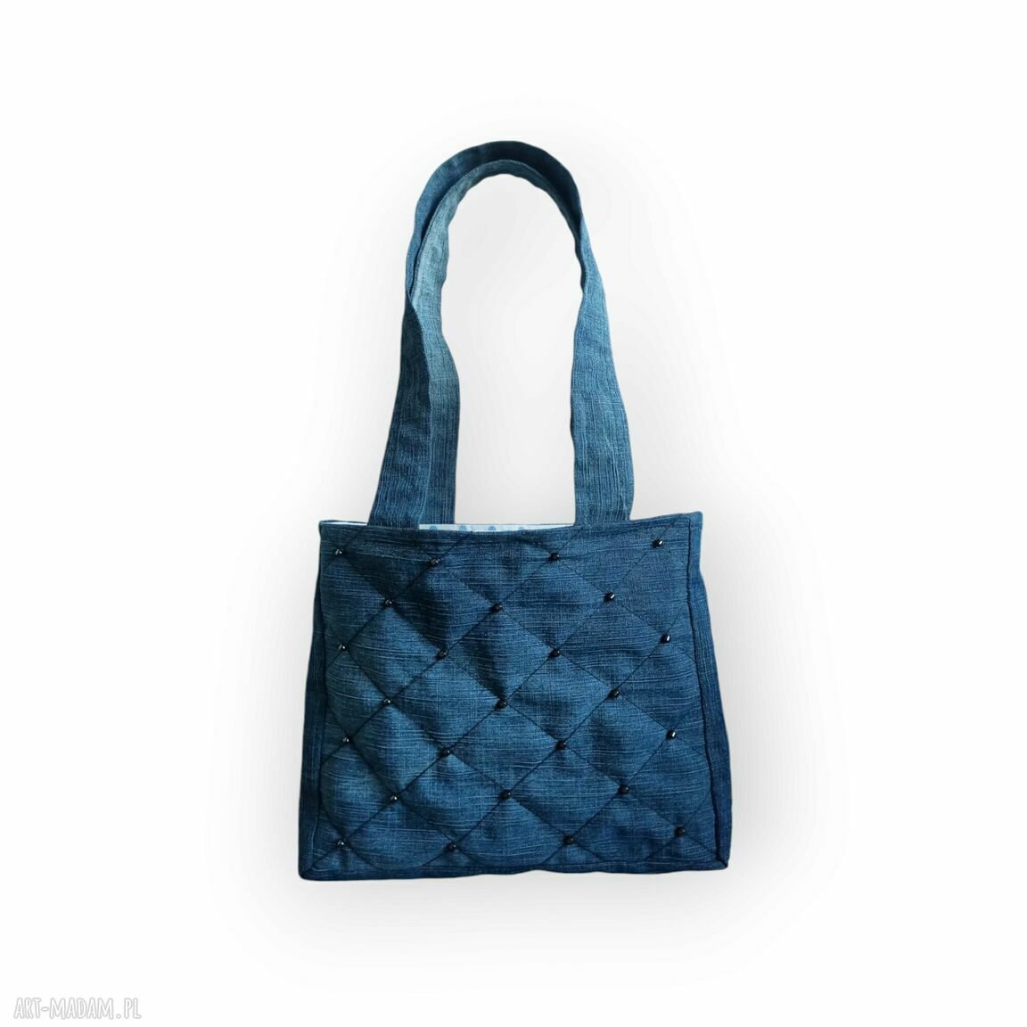 Torba jeansowa wyszywana kamieniami hematytu Blue Collection - Lara