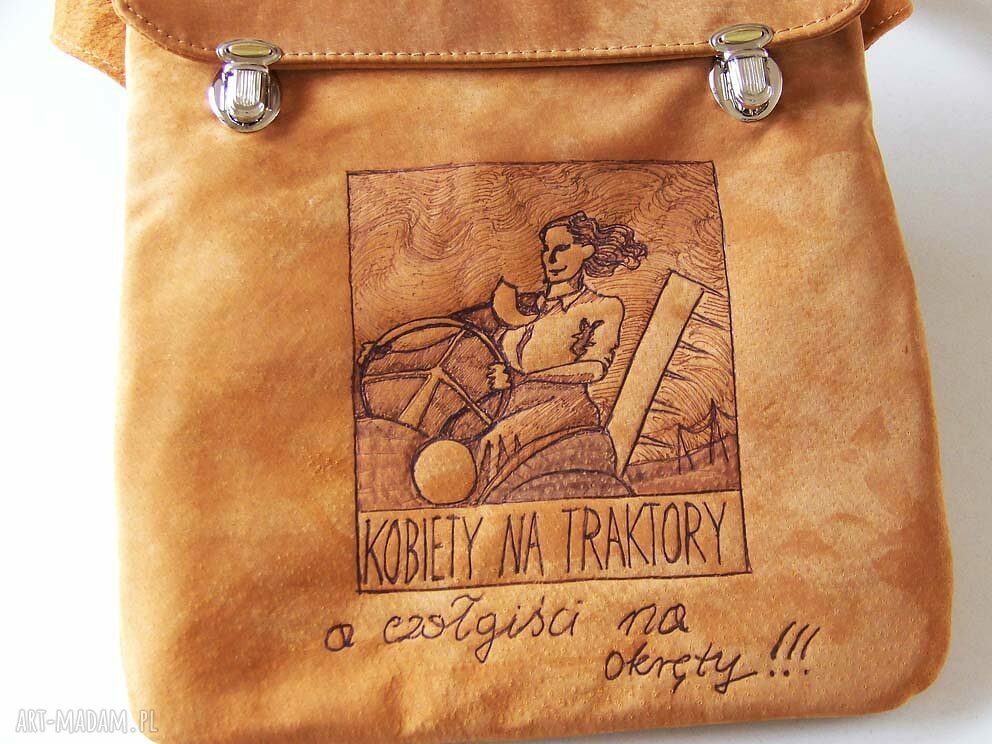 Torba na ramię 'Kobiety na traktory' - rękodzieło z prawdziwej skóry