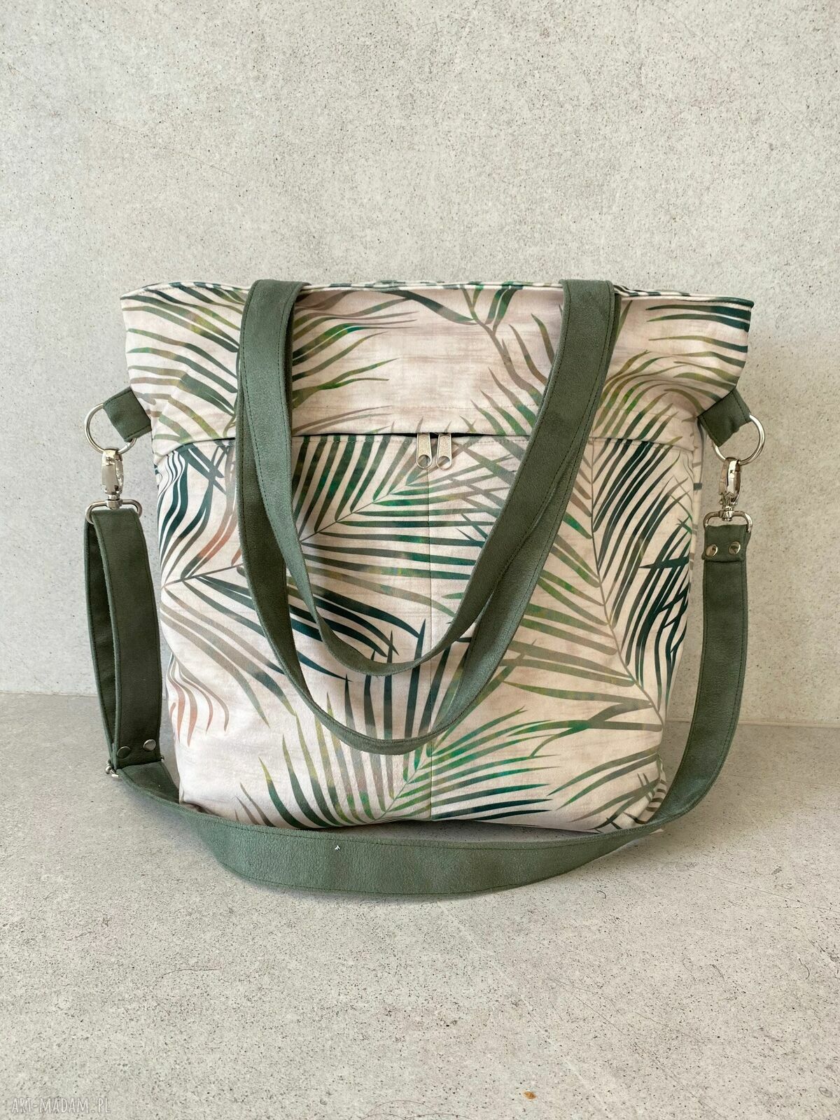 Torba na ramię w liście palmy - welur wegański handmade