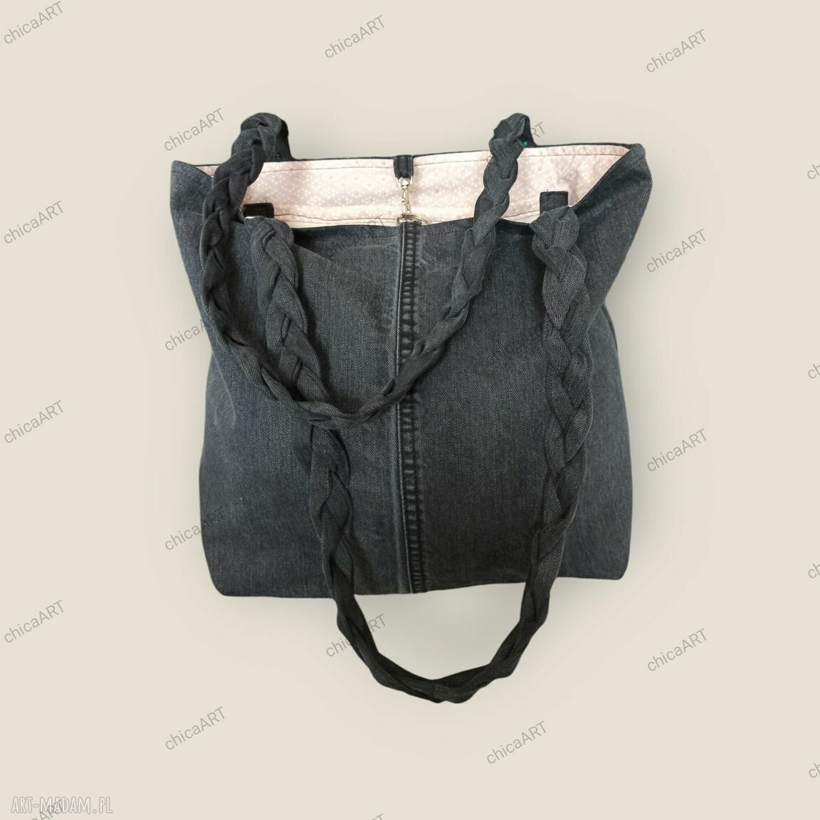 Torba na ramię Blue Collection Clara - jeansowa shopperka A4 grafitowa