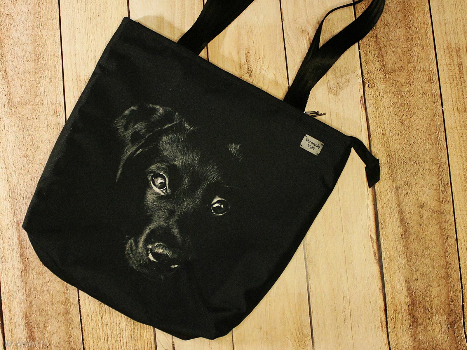 Handmade torba labrador na ramię - shopperka wodoodporna z zamkiem