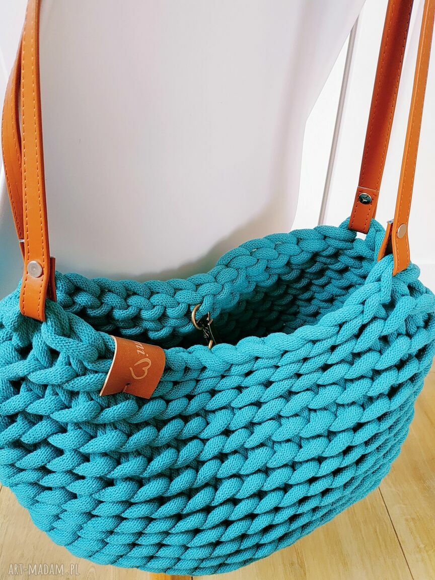 Torba na ramię Boho Weave Bag z sznurka bawełnianego - morski - ręcznie szydełkowana