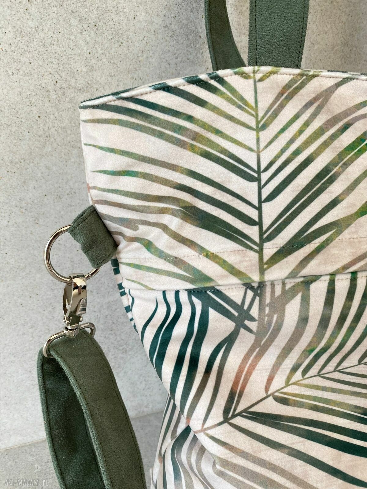 Torba na ramię w liście palmy - welur wegański handmade