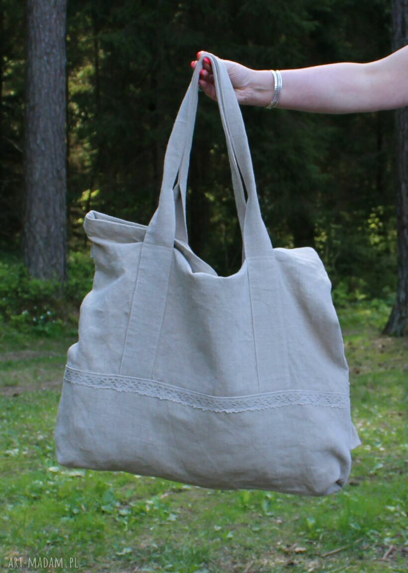 Torba lniana z falbaną 100% naturalny len 56x50 cm