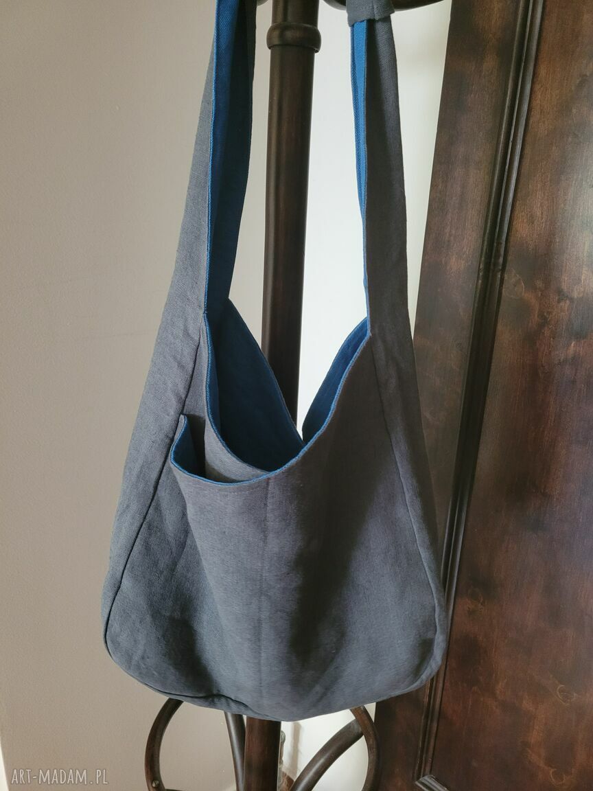 Torba lniana dwustronna na ramię 49x38 cm - 100% naturalny len