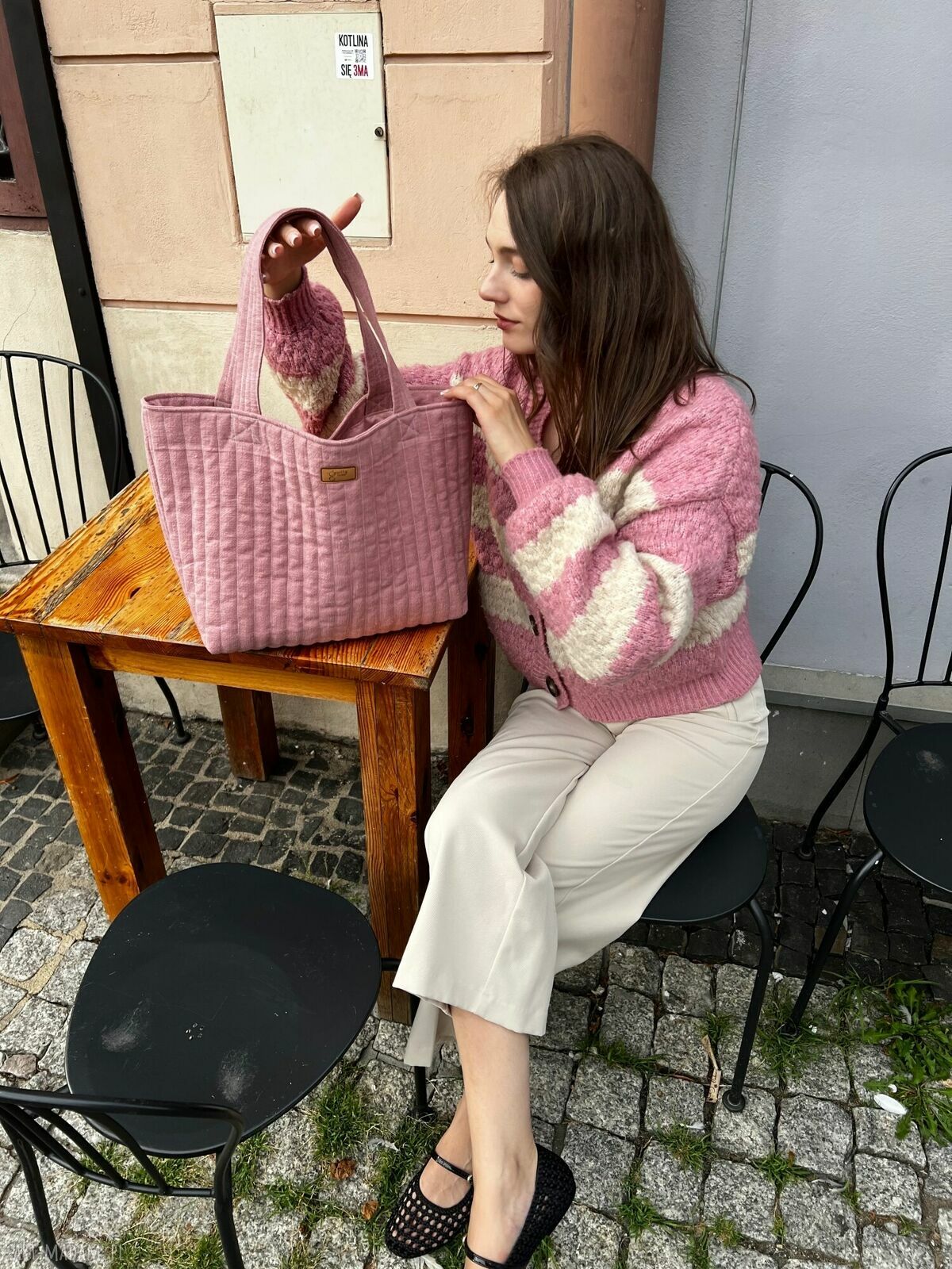 Torba lniana Everyday na ramię w brudnym różu - shopperka 100% len