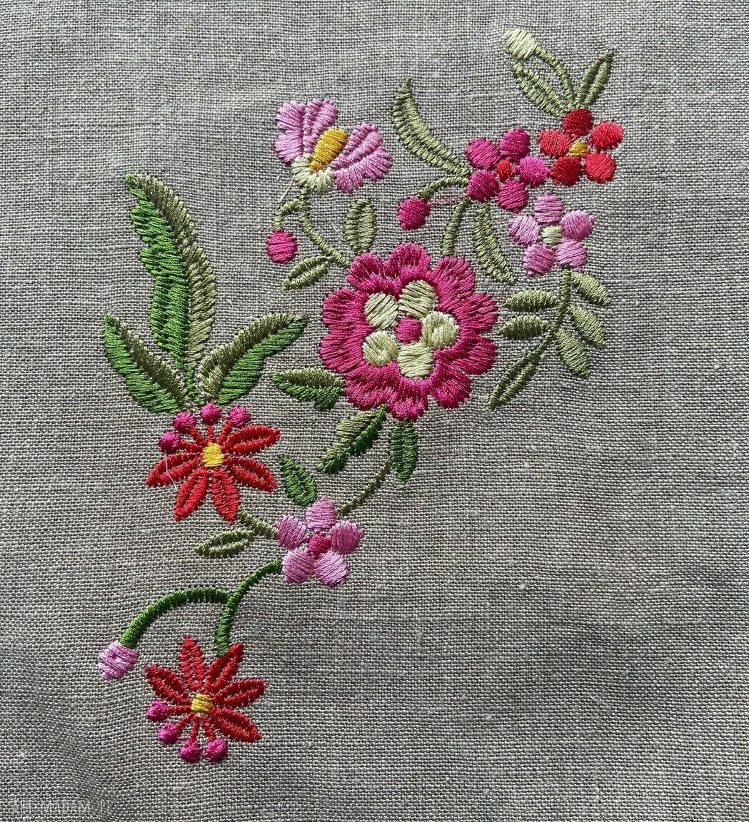 Torba lniana na ramię z haftem 100% naturalny len 58x42 cm - Kwiaty
