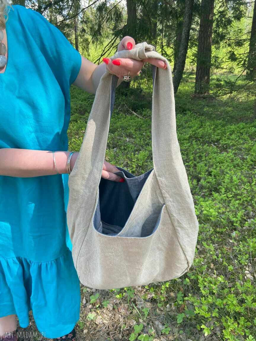 Torba lniana dwustronna 100% naturalny len 49x38 cm