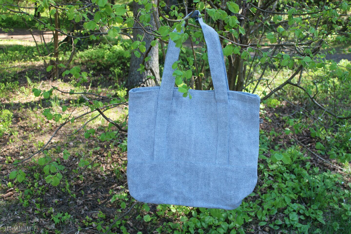 Duża torba lniana 100% len 55x48 cm na ramię - jasny szary shopperka handmade