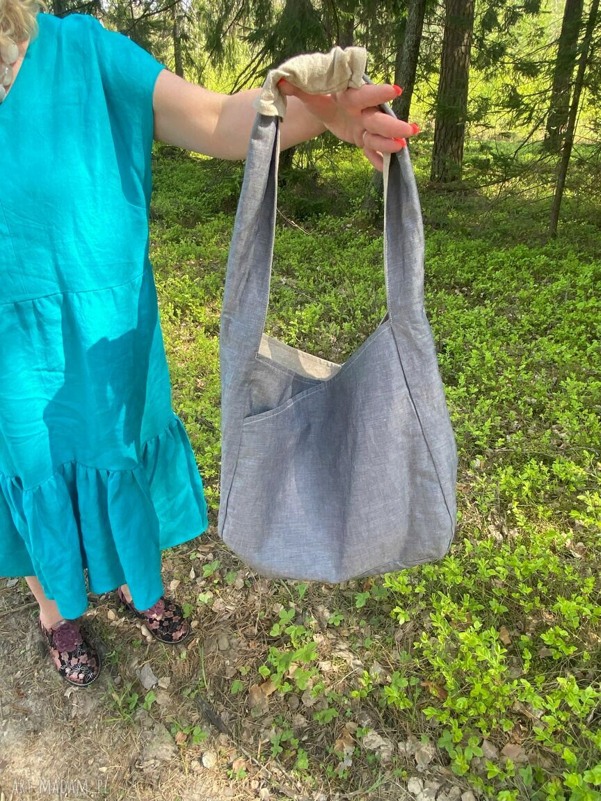 Torba lniana dwustronna 100% naturalny len 49x38 cm