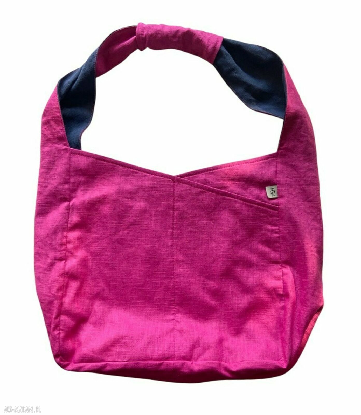 Torba lniana dwustronna 100% naturalny len 49x38 cm na ramię - różowy i granatowy