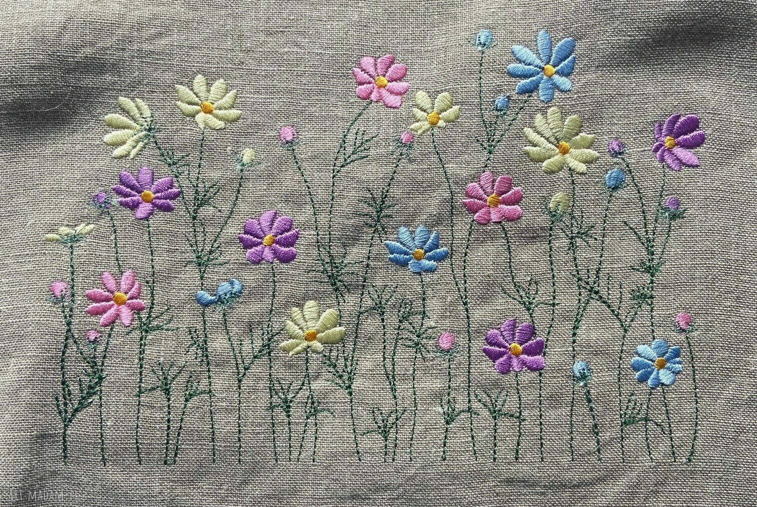 Ręcznie uszyta torba lniana z haftem 100% len Łąka 58x42 cm