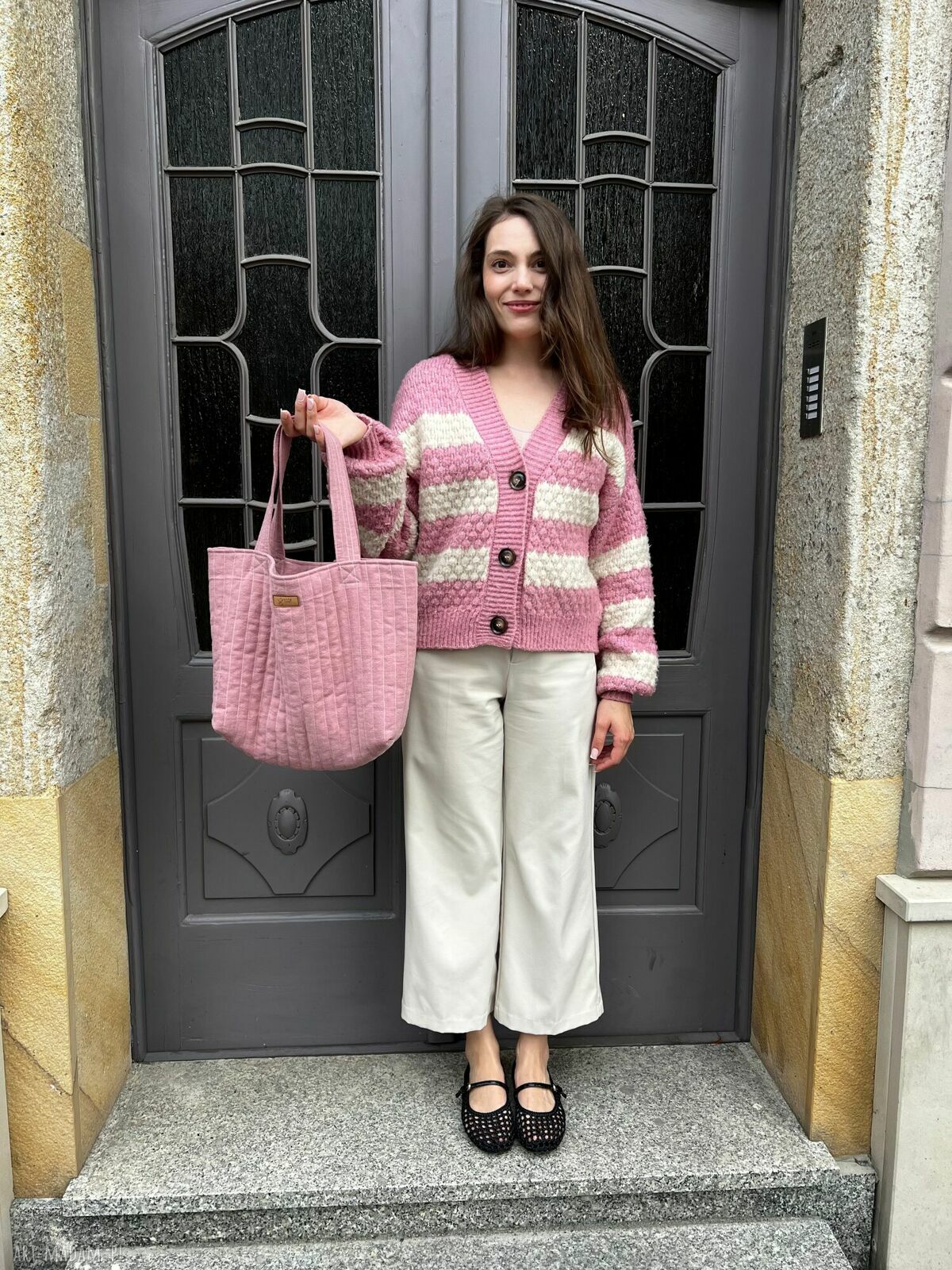Torba lniana Everyday na ramię w brudnym różu - shopperka 100% len