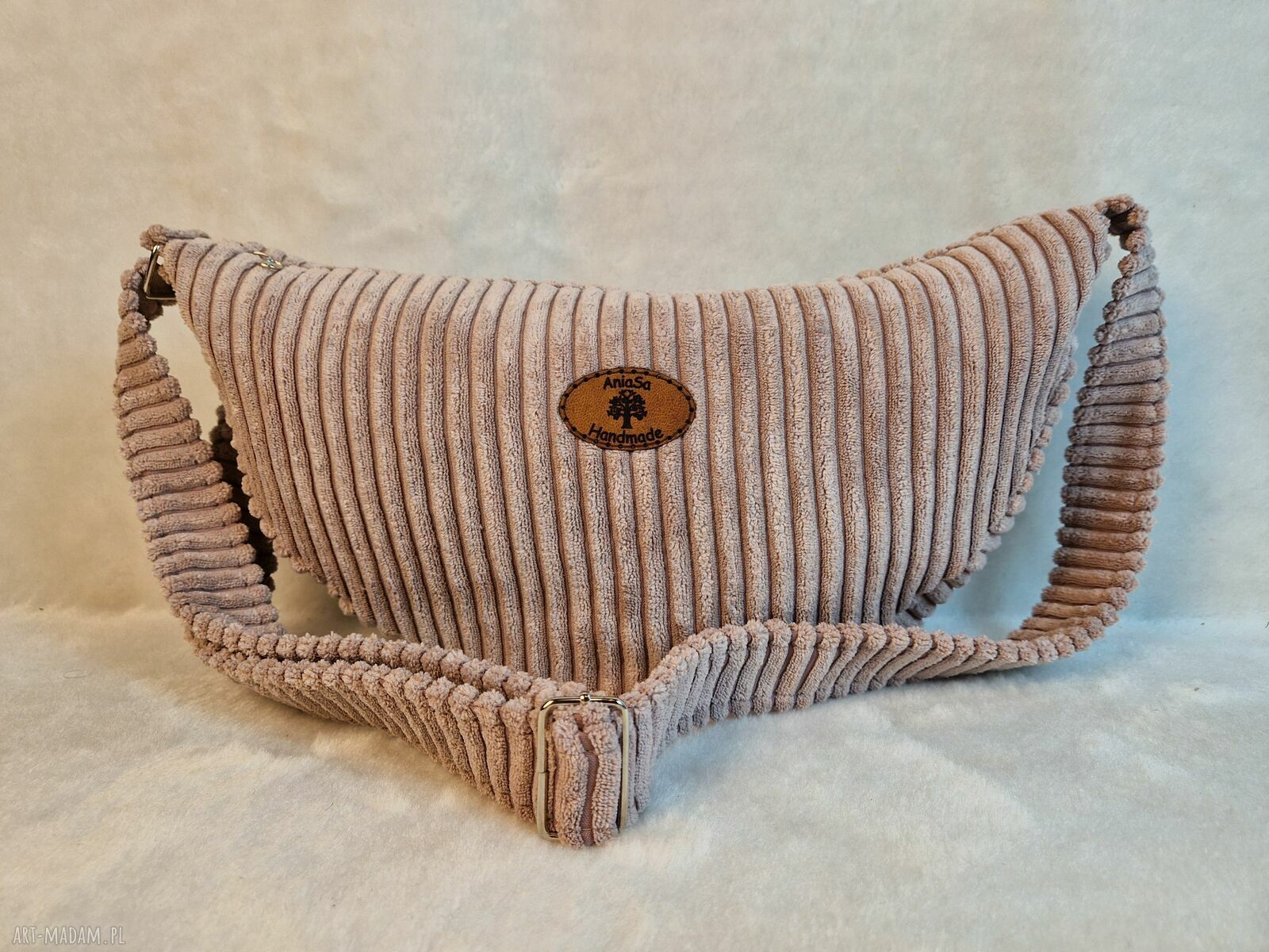 Torba Luna crossbody pudrowy róż - lekka damska nerka z sztruksu