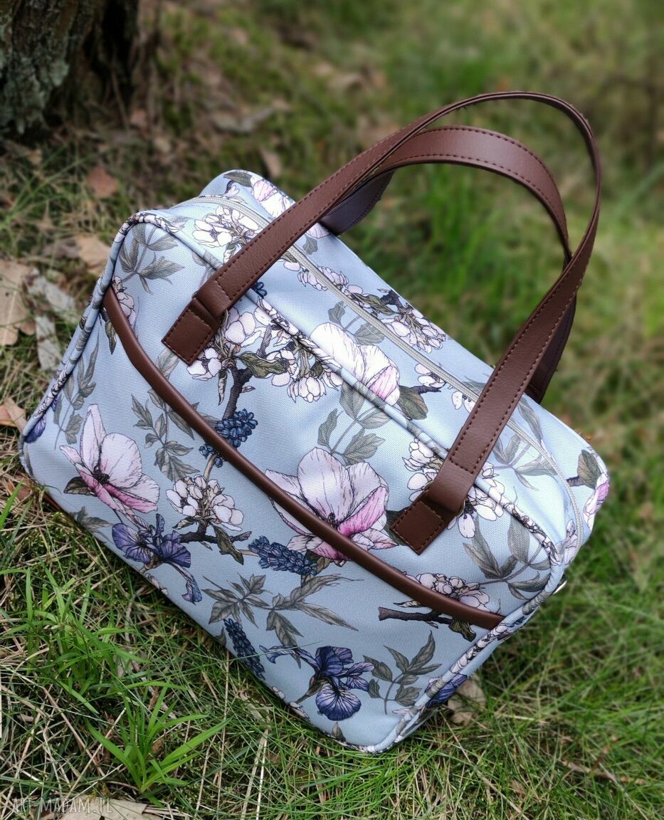 Torba miejska na ramię - Irysy vintage (handmade, wodoodporna, A4)