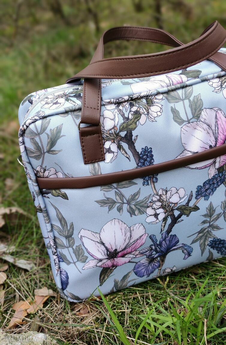 Torba miejska na ramię - Irysy vintage (handmade, wodoodporna, A4)