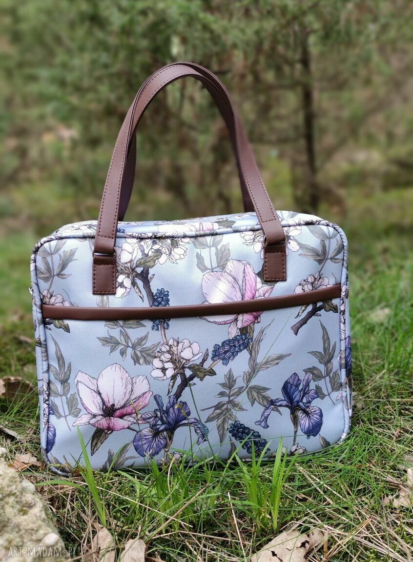 Torba miejska na ramię - Irysy vintage (handmade, wodoodporna, A4)