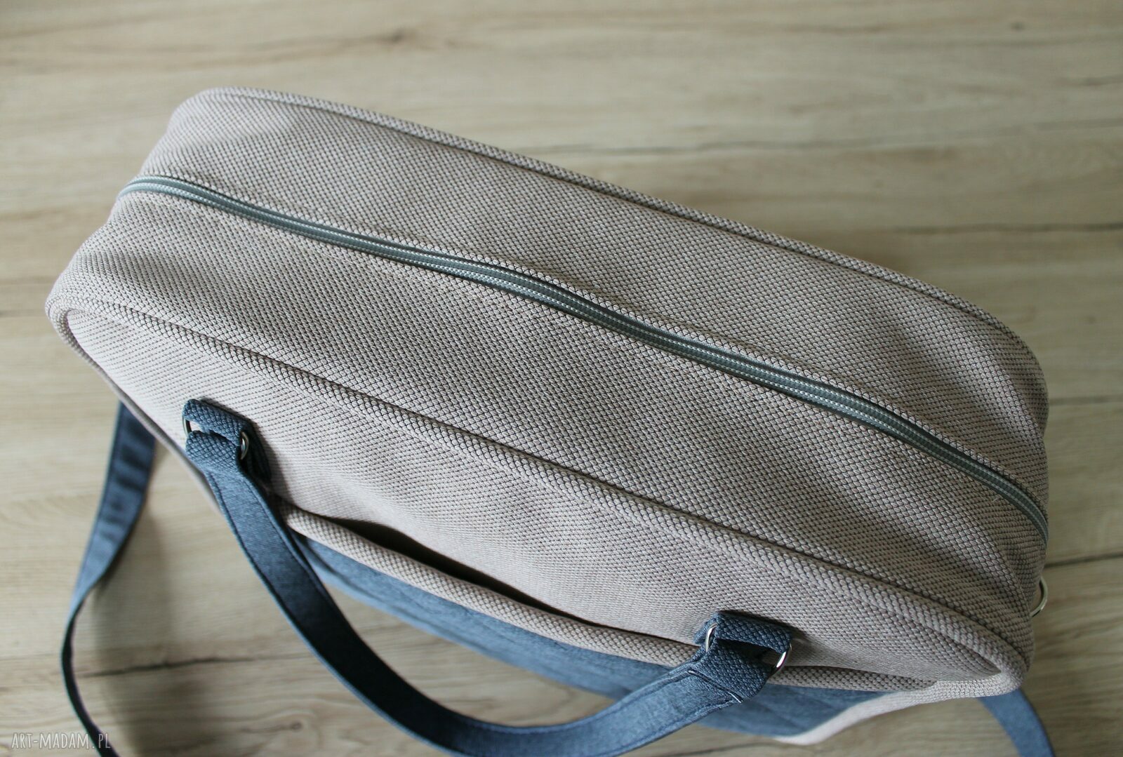 Torba miejska na ramię beż i granat - elegancka, pikowana, handmade (A4)