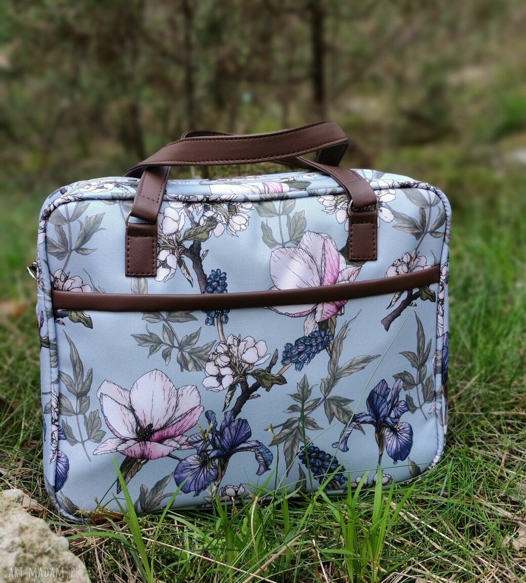 Torba miejska na ramię - Irysy vintage (handmade, wodoodporna, A4)