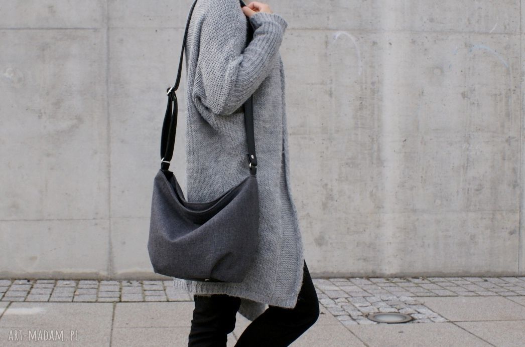 Mini sak plecionka grafit torba vegan torebka boho worek uszyty
